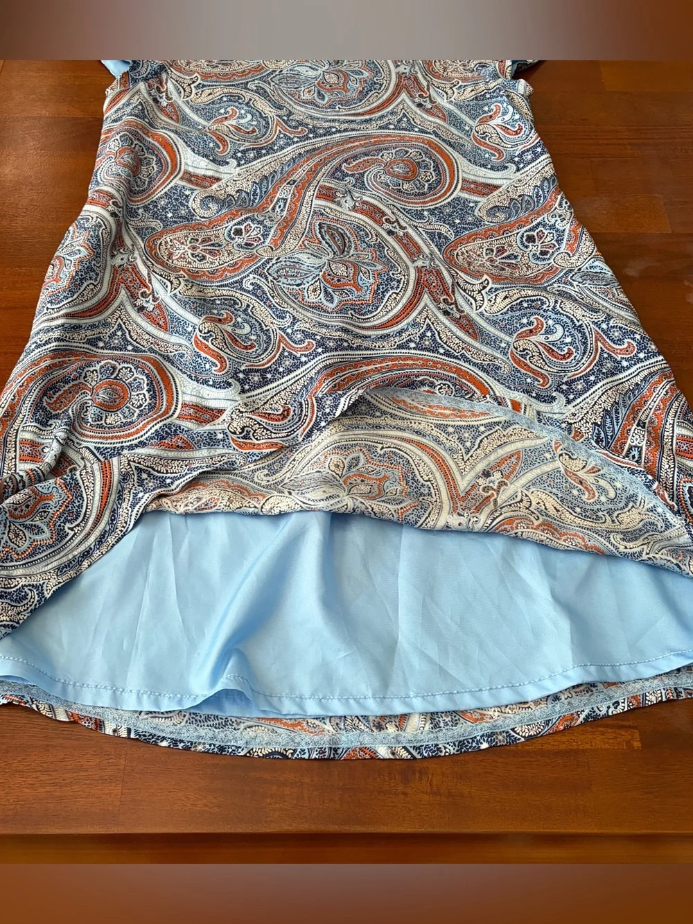 J. McLaughlin Silk Blue Paisley Swing Shift Cap Short Sleeve Lined‎ Dress
